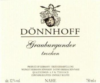 Donnhoff Nahe Grauburgunder Trocken 2023